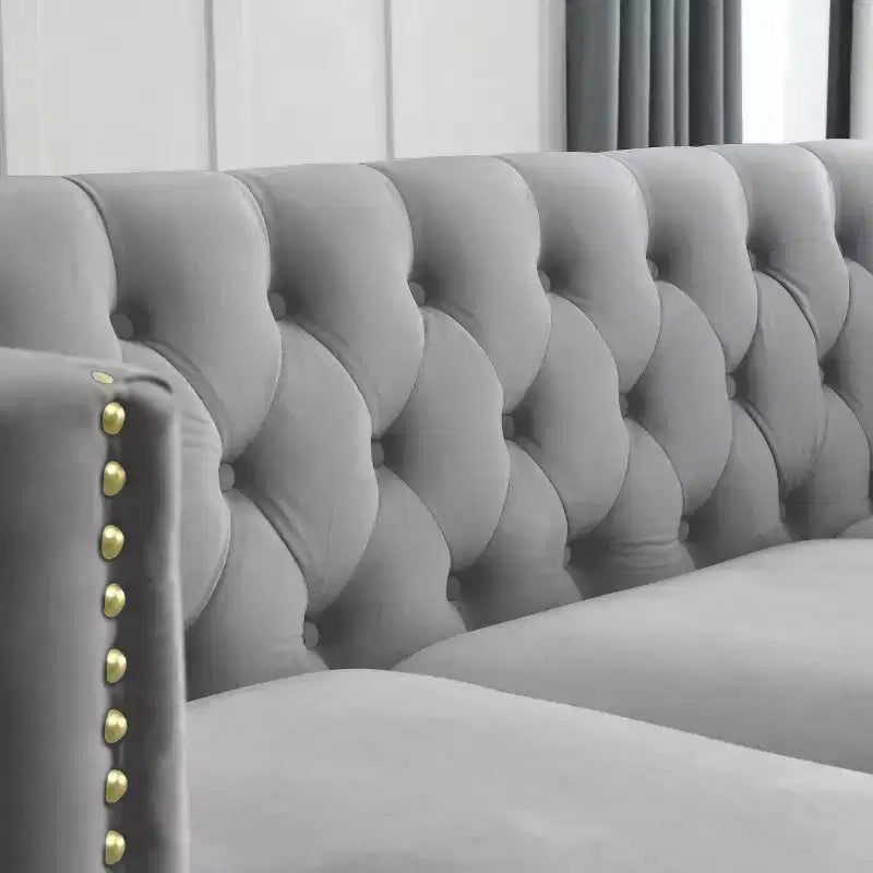 Modern Velvet Sofa with Button Tufted Square Arms and Metal Legs