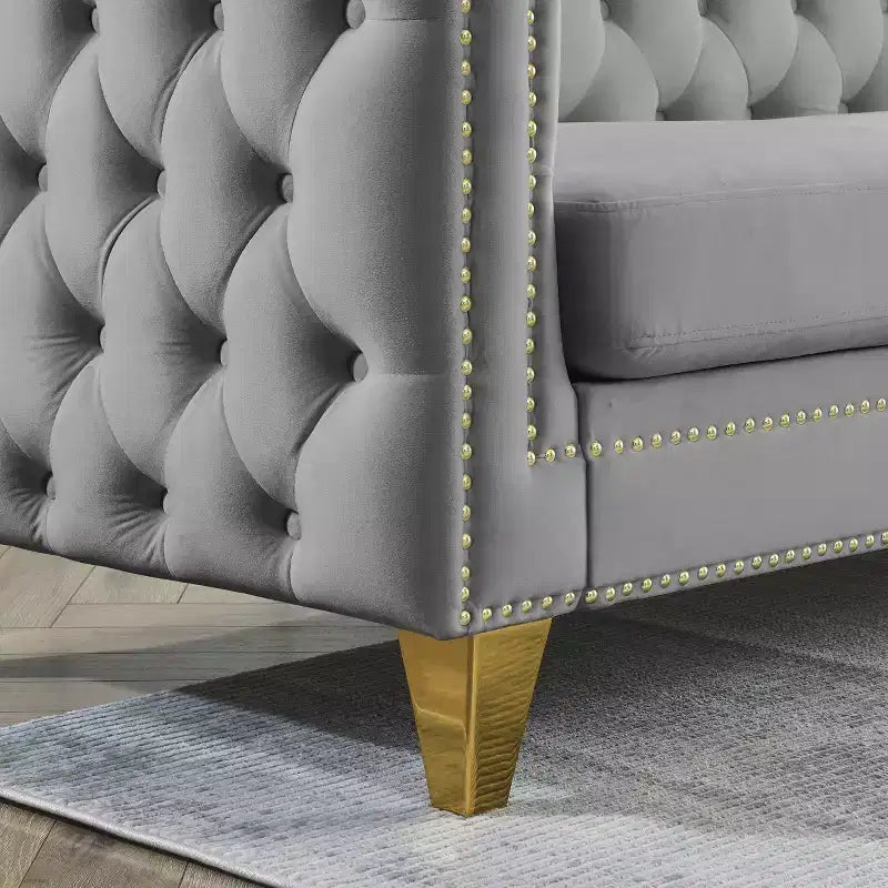 Modern Velvet Sofa with Button Tufted Square Arms and Metal Legs