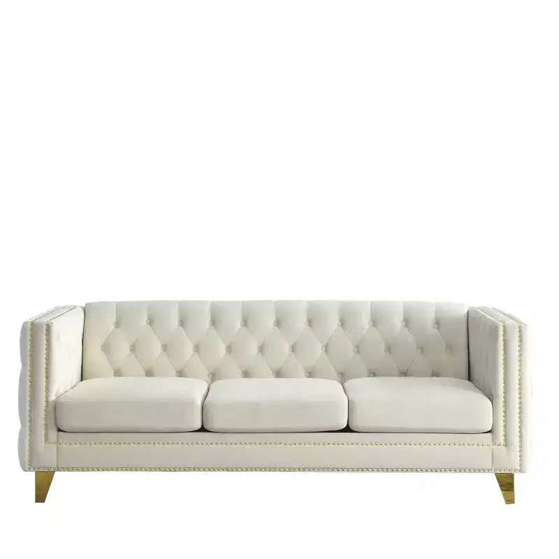 Modern Velvet Sofa with Button Tufted Square Arms and Metal Legs
