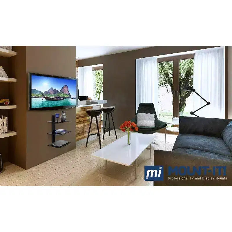 Floating Wall Mounted Shelf for AV Receiver, Cable Box, PlayStation, Projector, 3 Tempered Glass Shelves