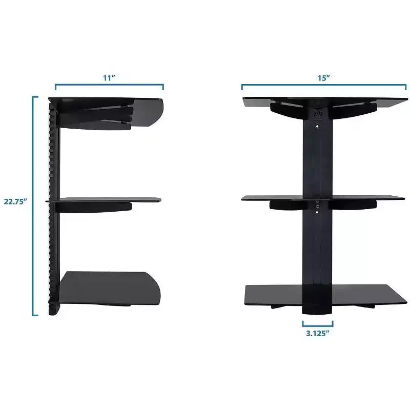 Floating Wall Mounted Shelf for AV Receiver, Cable Box, PlayStation, Projector, 3 Tempered Glass Shelves