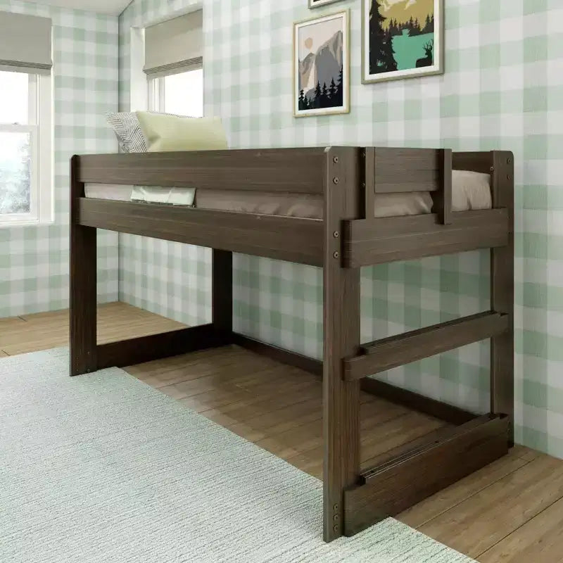 Max & Lily Loft Bed, Modern Farmhouse Solid Wood Low Twin Loft Bunk Bed for Kids