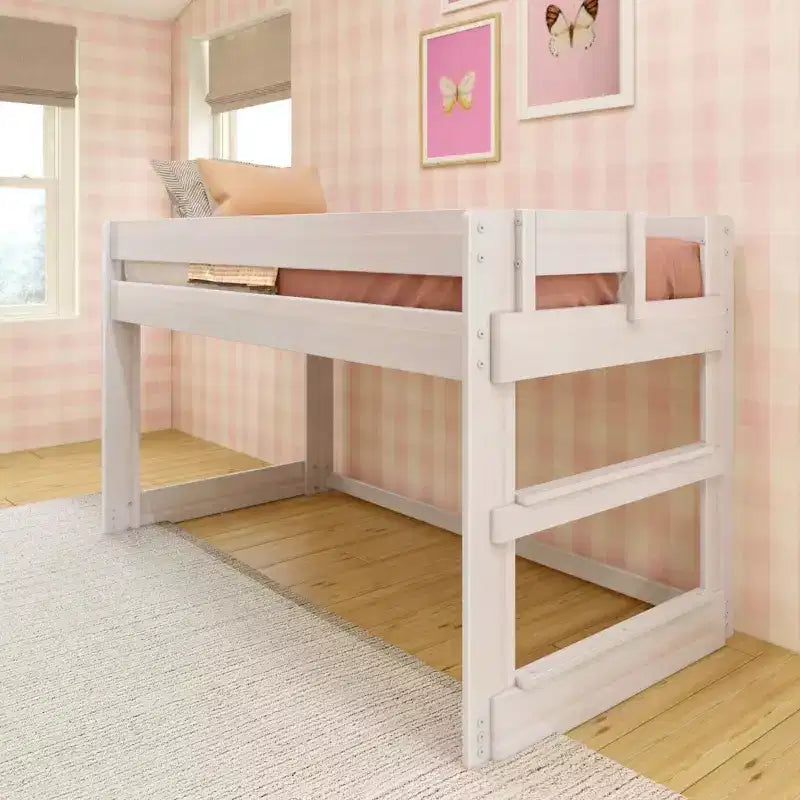 Modern Farmhouse Solid Wood Low Twin Loft Bed for Kids