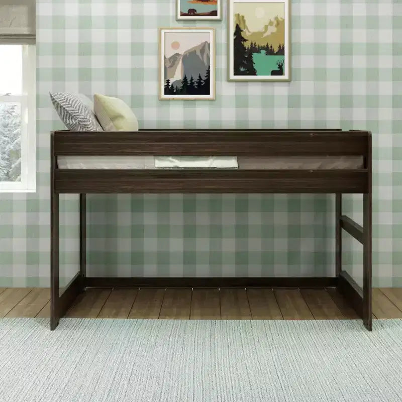 Modern Farmhouse Solid Wood Low Twin Loft Bed for Kids