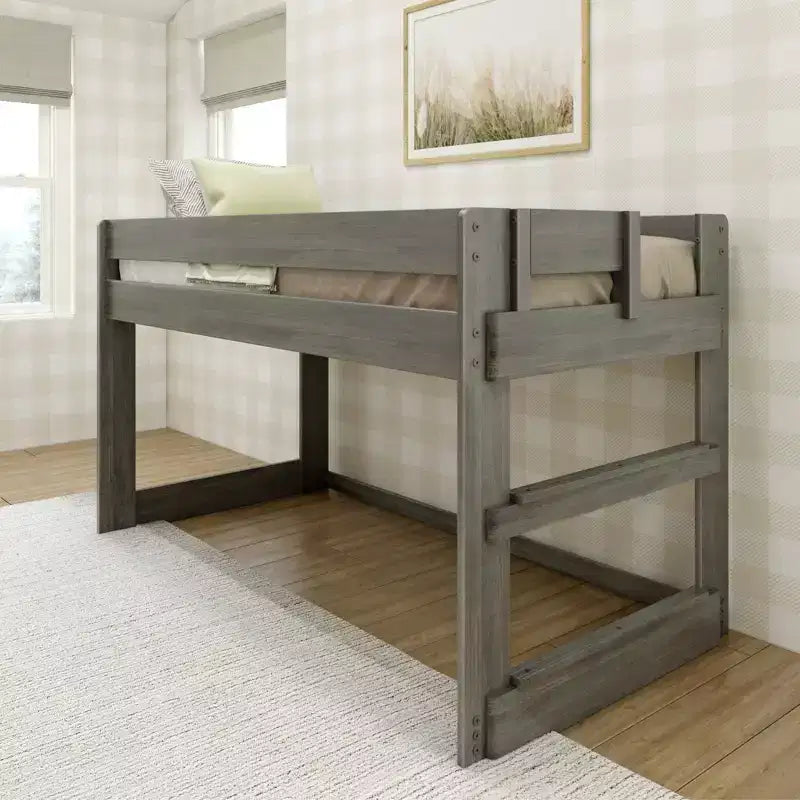 Modern Farmhouse Solid Wood Low Twin Loft Bed for Kids