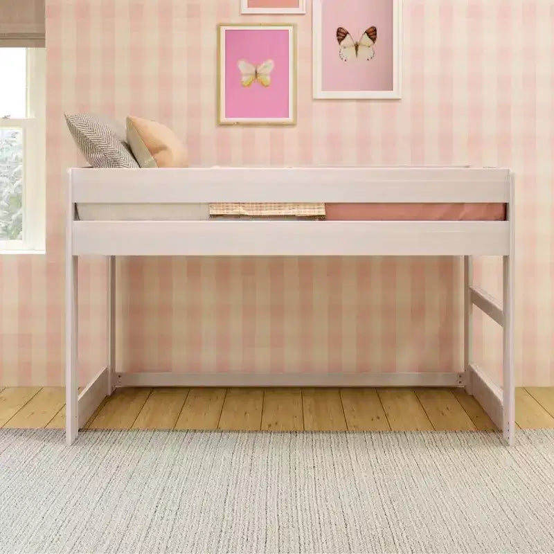 Modern Farmhouse Solid Wood Low Twin Loft Bed for Kids