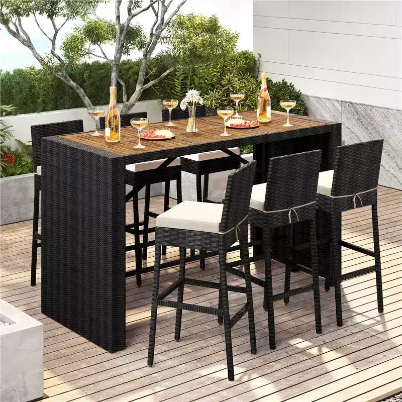Yaheetech 7-piece Outdoor Bar Set Outdoor Bar Table and Chairs Set Black/Beige Black