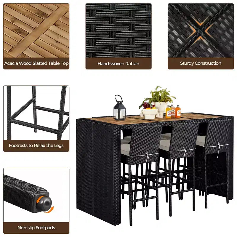 Yaheetech 7-piece Outdoor Bar Set Outdoor Bar Table and Chairs Set Black/Beige Black