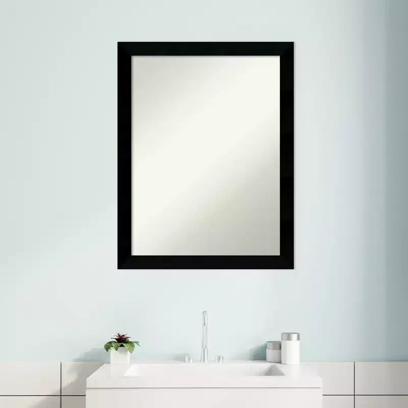 Black Matte Non-Beveled Wood Bathroom Wall Mirror