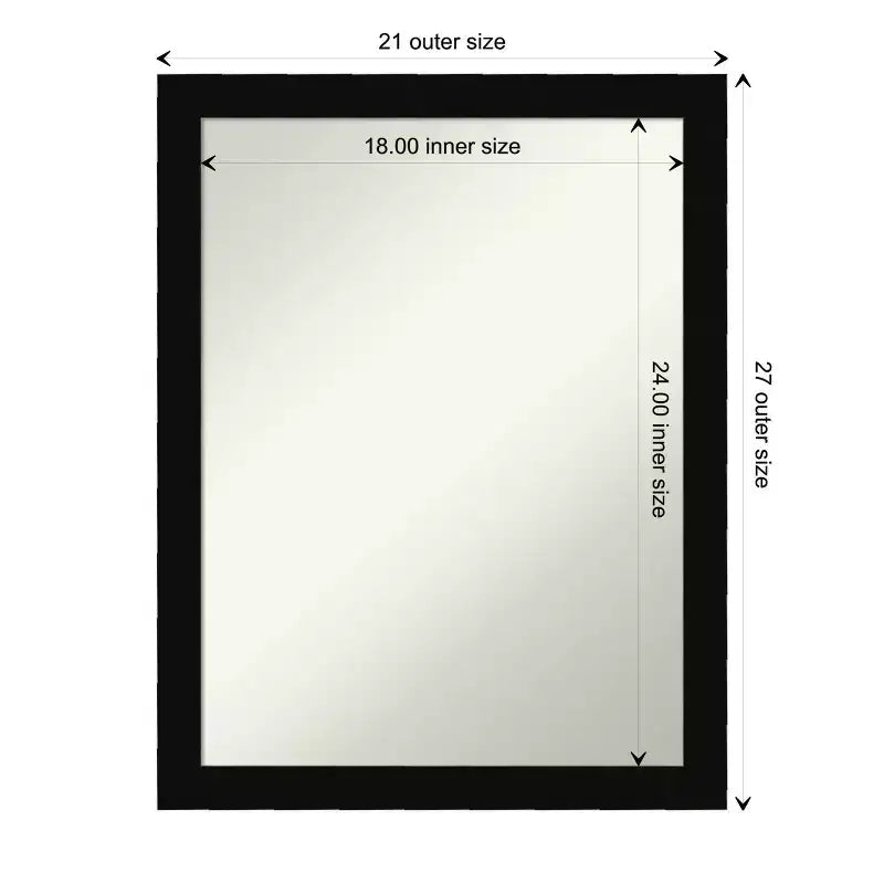Black Matte Non-Beveled Wood Bathroom Wall Mirror