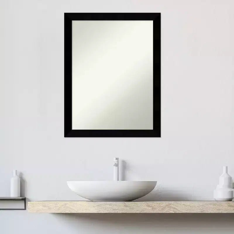 Black Matte Non-Beveled Wood Bathroom Wall Mirror