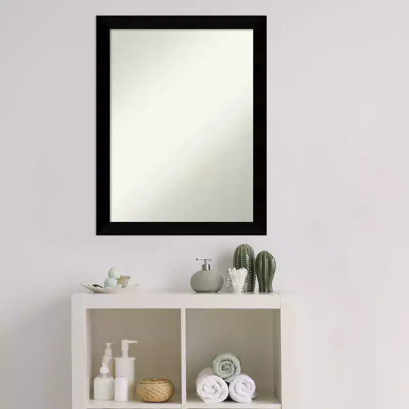 Black Matte Non-Beveled Wood Bathroom Wall Mirror