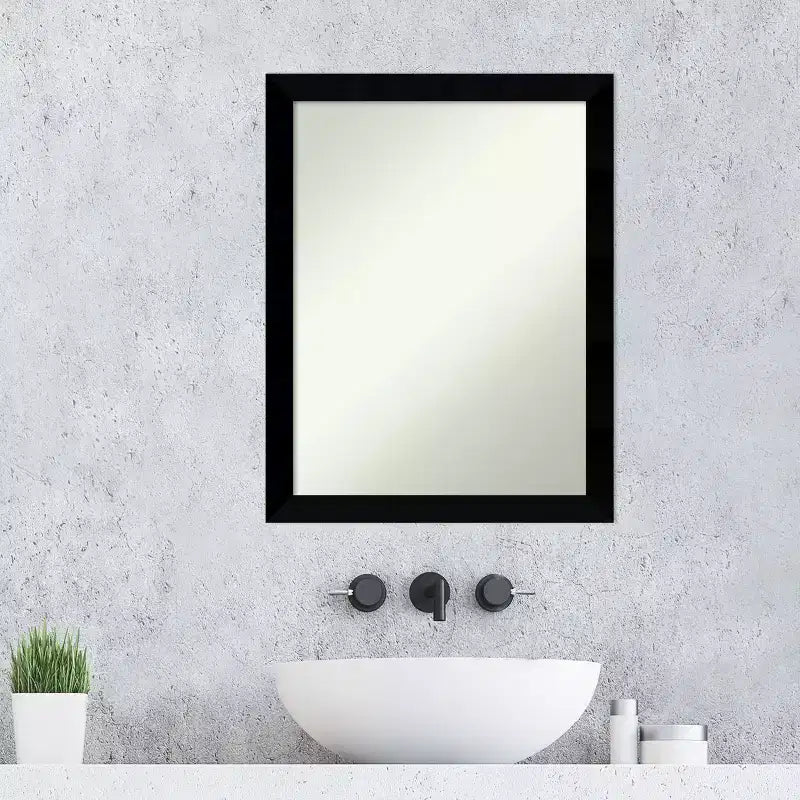 Black Matte Non-Beveled Wood Bathroom Wall Mirror