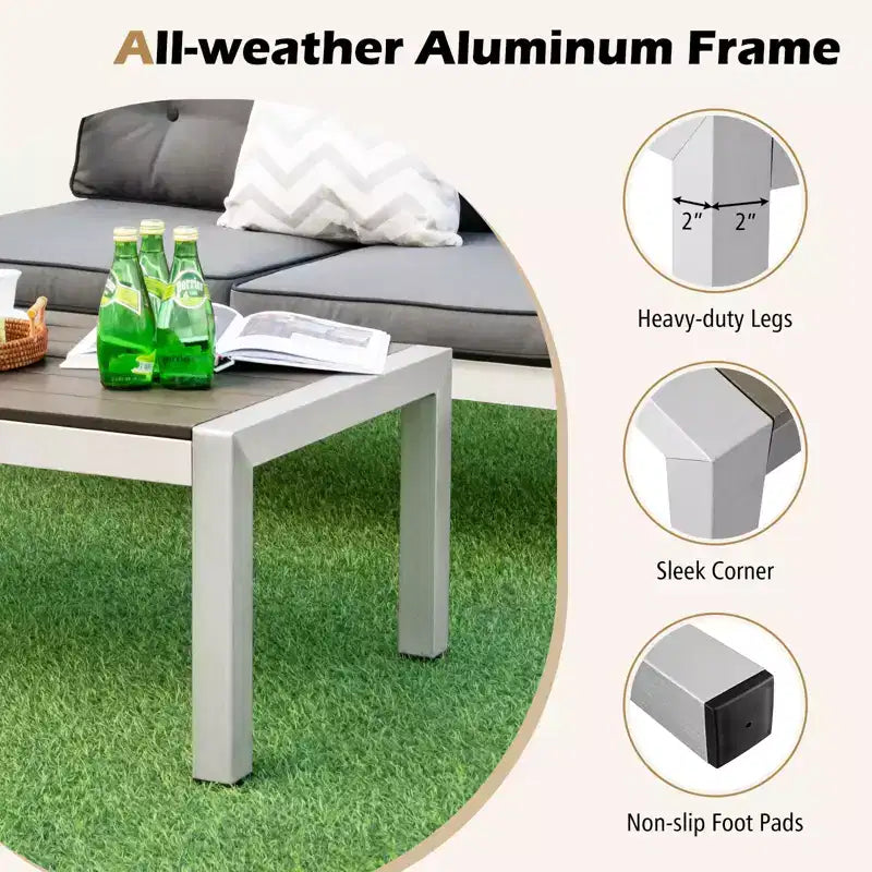 Ensemble de canapé de jardin Costway 4 pièces en aluminium, avec table basse, causeuse, fauteuil rembourré et accoudoirs en WPC