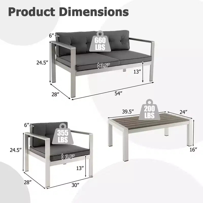 Ensemble de canapé de jardin Costway 4 pièces en aluminium, avec table basse, causeuse, fauteuil rembourré et accoudoirs en WPC