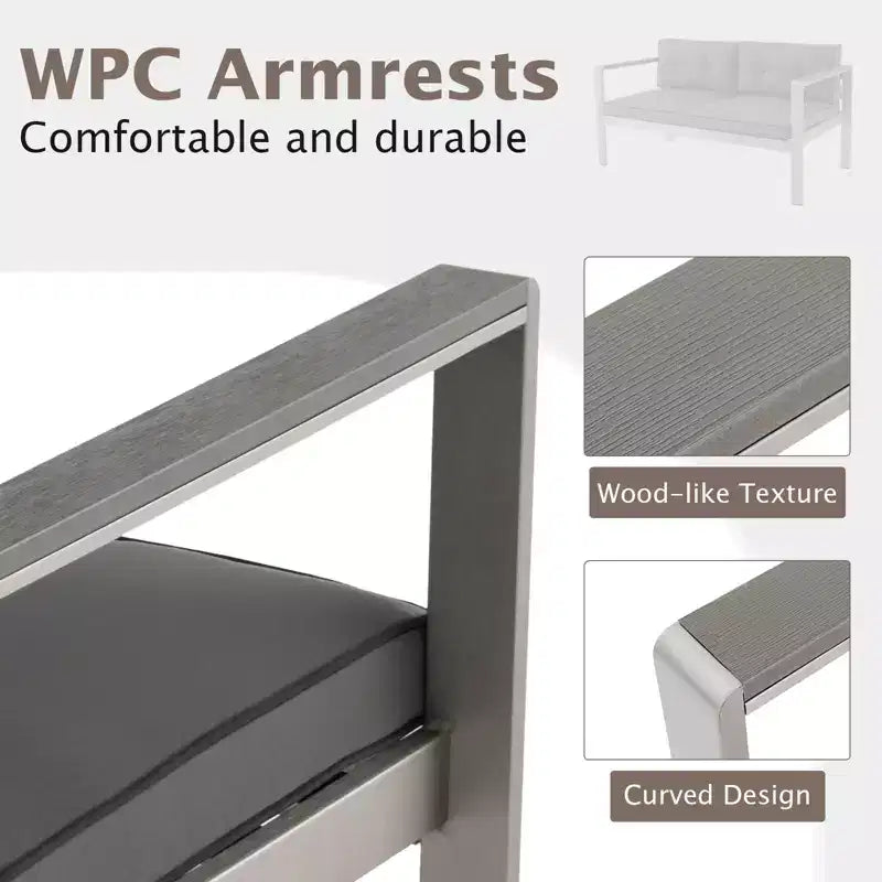 Ensemble de canapé de jardin Costway 4 pièces en aluminium, avec table basse, causeuse, fauteuil rembourré et accoudoirs en WPC