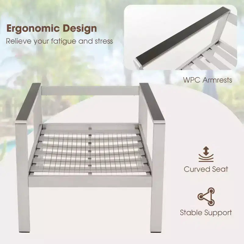 Ensemble de canapé de jardin Costway 4 pièces en aluminium, avec table basse, causeuse, fauteuil rembourré et accoudoirs en WPC