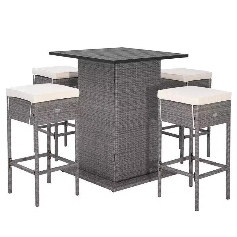 Costway conjunto de bar de mimbre para exterior de 5 PIEZAS con estantes de almacenamiento ocultos, mesa de bar y taburetes