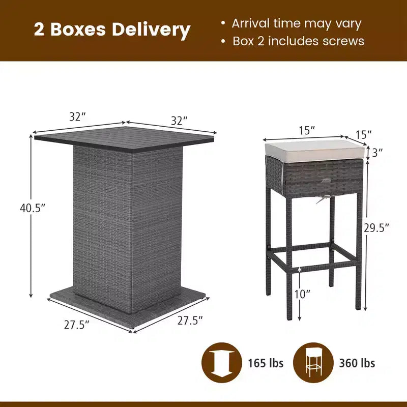 Costway conjunto de bar de mimbre para exterior de 5 PIEZAS con estantes de almacenamiento ocultos, mesa de bar y taburetes