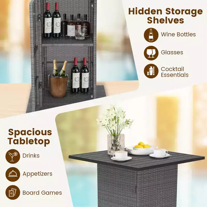 Costway conjunto de bar de mimbre para exterior de 5 PIEZAS con estantes de almacenamiento ocultos, mesa de bar y taburetes