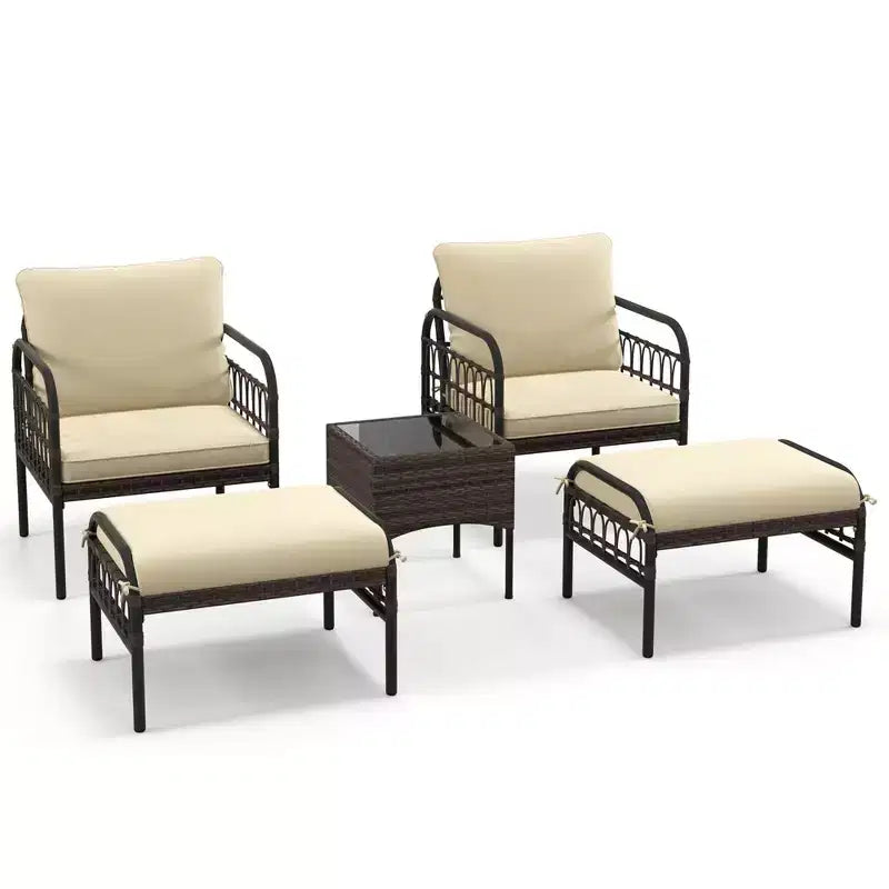 Conjunto de conversación para patio Costway de 5 piezas, conjunto de sillas de mimbre para exteriores con otomanas y mesa de centro