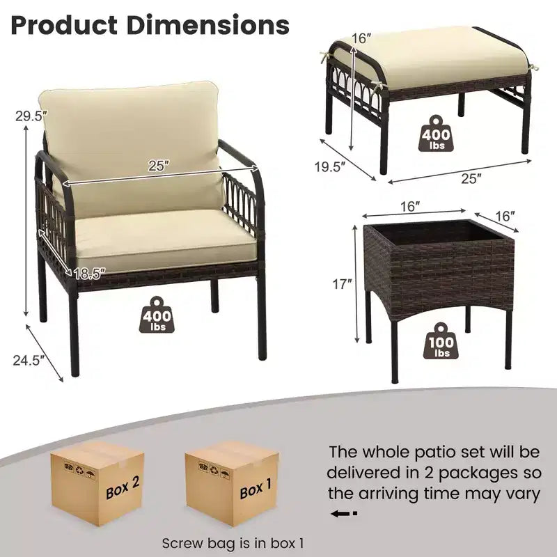 Conjunto de conversación para patio Costway de 5 piezas, conjunto de sillas de mimbre para exteriores con otomanas y mesa de centro