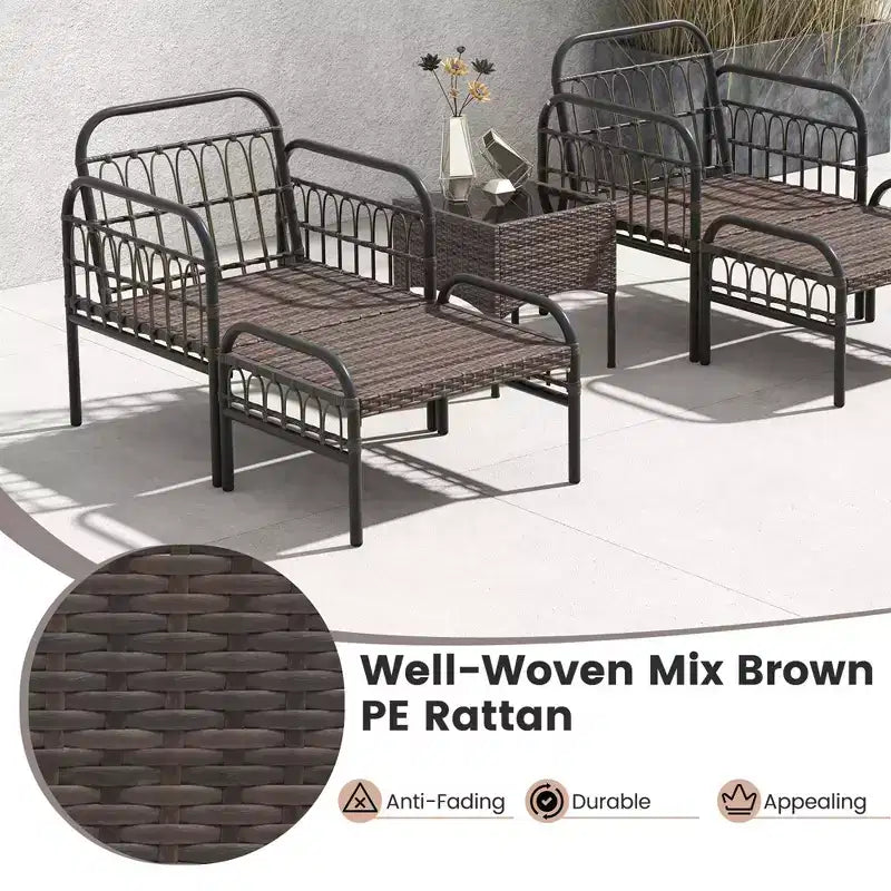 Conjunto de conversación para patio Costway de 5 piezas, conjunto de sillas de mimbre para exteriores con otomanas y mesa de centro