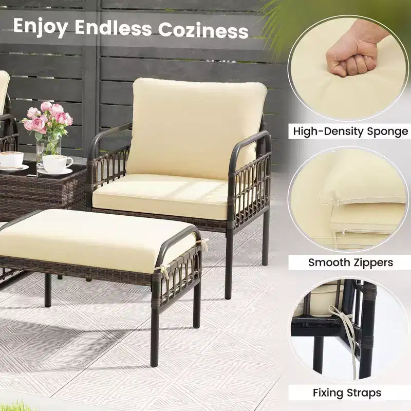 Conjunto de conversación para patio Costway de 5 piezas, conjunto de sillas de mimbre para exteriores con otomanas y mesa de centro