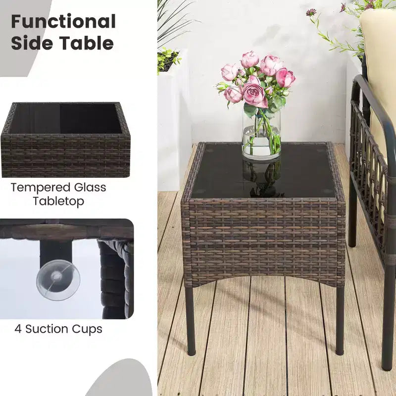 Conjunto de conversación para patio Costway de 5 piezas, conjunto de sillas de mimbre para exteriores con otomanas y mesa de centro