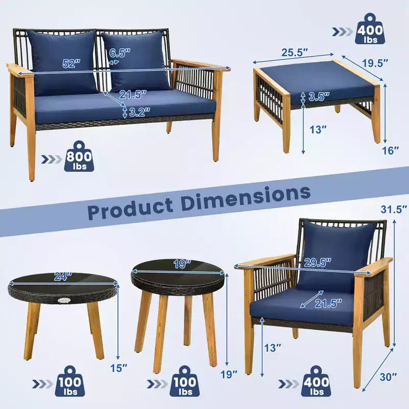 Costway 7 Piece Conversation Set Rattan Woven Chair Set with 2 Coffee Tables & 2 Ottomans
