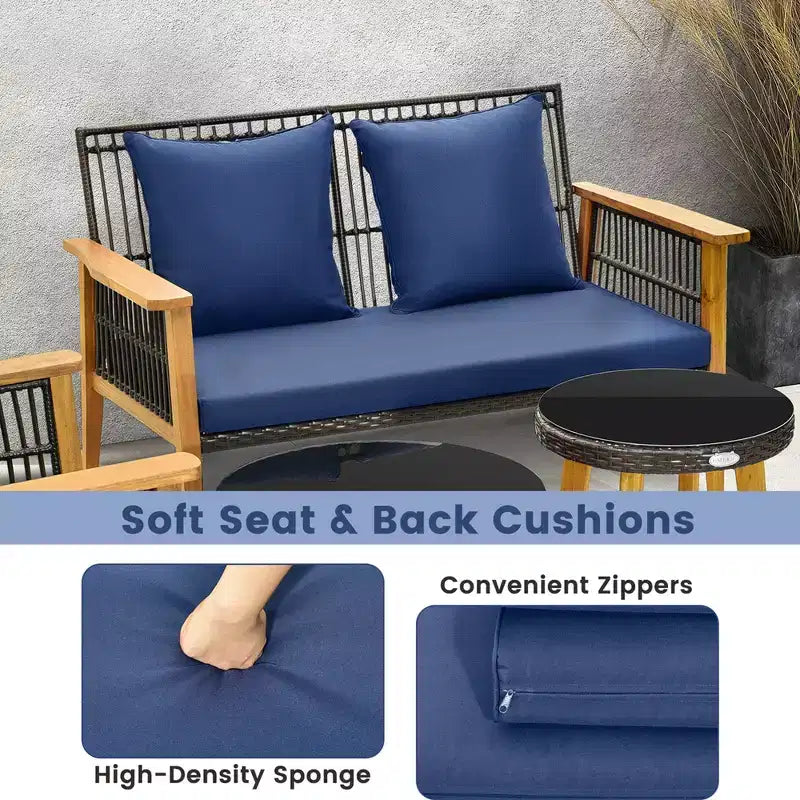 Costway 7 Piece Conversation Set Rattan Woven Chair Set with 2 Coffee Tables & 2 Ottomans