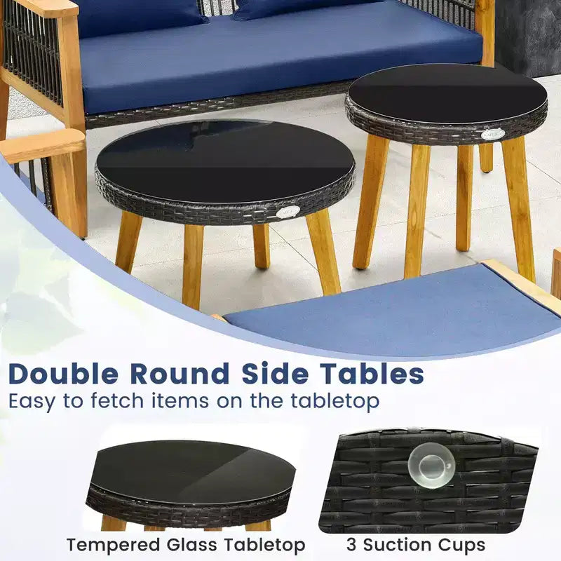 Costway 7 Piece Conversation Set Rattan Woven Chair Set with 2 Coffee Tables & 2 Ottomans