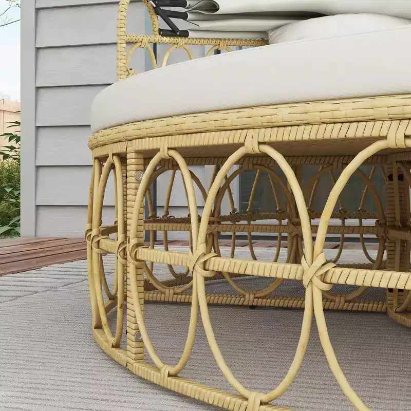 Cama de día redonda para exterior de 4 piezas Outsunny con dosel, conjunto de muebles de patio de ratán de PE con cojines, blanco crema