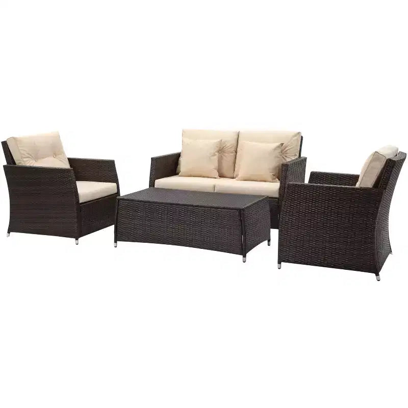 Conjunto de sala de 4 piezas Parry - Interior/exterior - PAT2514 - Marrón/beige - Safavieh