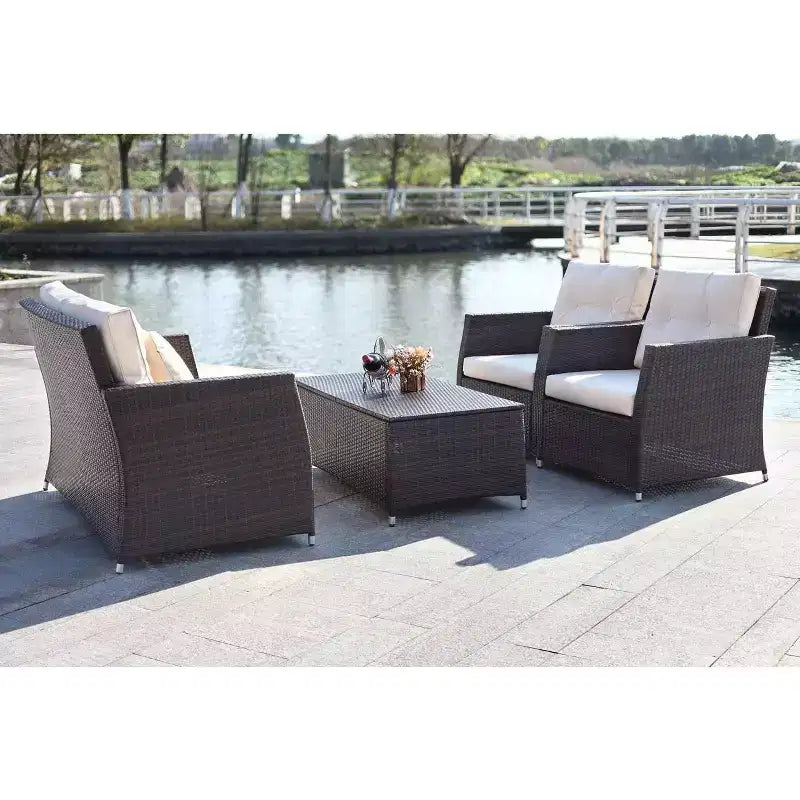 Conjunto de sala de 4 piezas Parry - Interior/exterior - PAT2514 - Marrón/beige - Safavieh