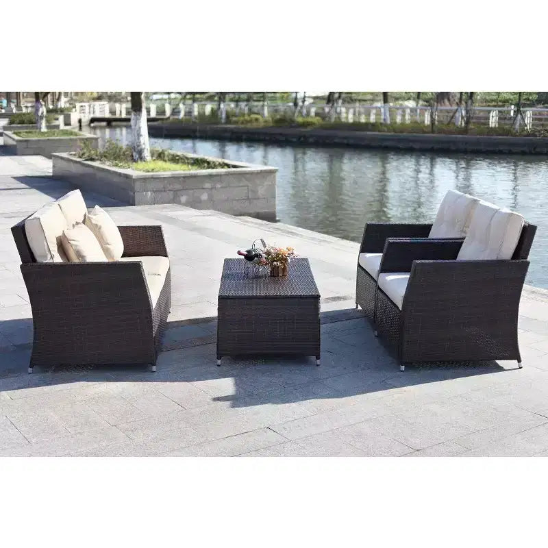Conjunto de sala de 4 piezas Parry - Interior/exterior - PAT2514 - Marrón/beige - Safavieh