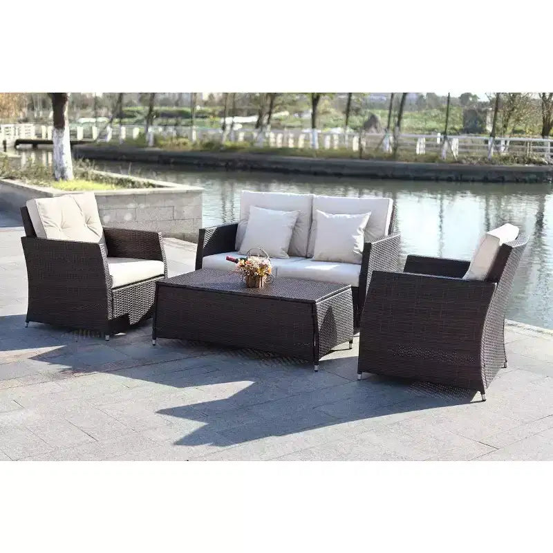 Conjunto de sala de 4 piezas Parry - Interior/exterior - PAT2514 - Marrón/beige - Safavieh