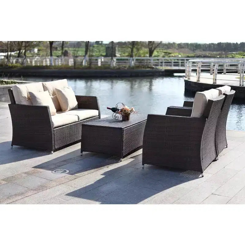 Conjunto de sala de 4 piezas Parry - Interior/exterior - PAT2514 - Marrón/beige - Safavieh