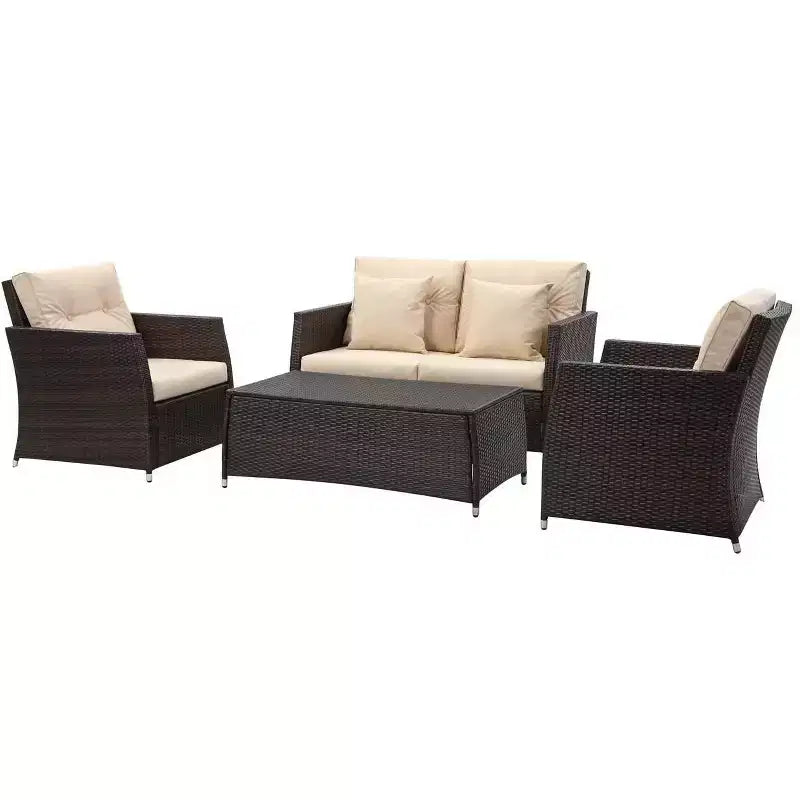 Conjunto de sala de 4 piezas Parry - Interior/exterior - PAT2514 - Marrón/beige - Safavieh