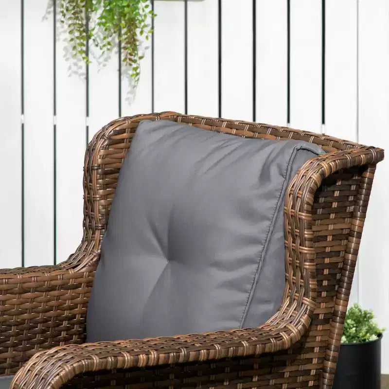 Outsunny conjunto de muebles de patio, muebles de exterior de ratán de PE de 4 piezas con 2 sillas giratorias mecedoras, mesa de vidrio de 2 niveles y sofá biplaza