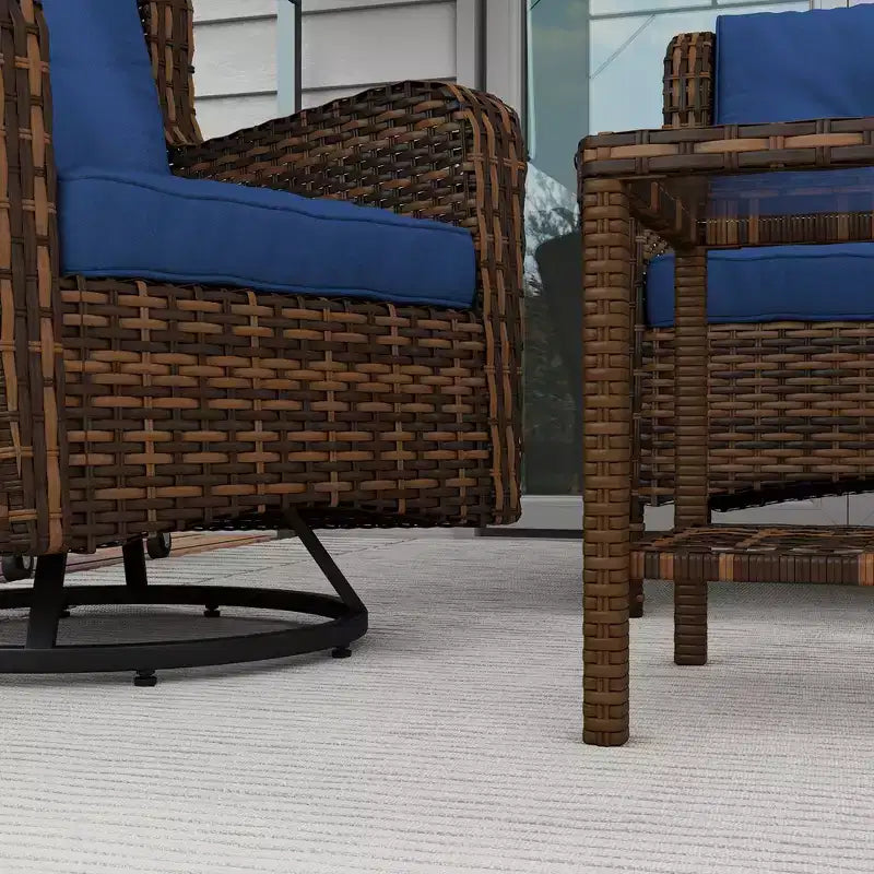 Outsunny conjunto de muebles de patio, muebles de exterior de ratán de PE de 4 piezas con 2 sillas giratorias mecedoras, mesa de vidrio de 2 niveles y sofá biplaza