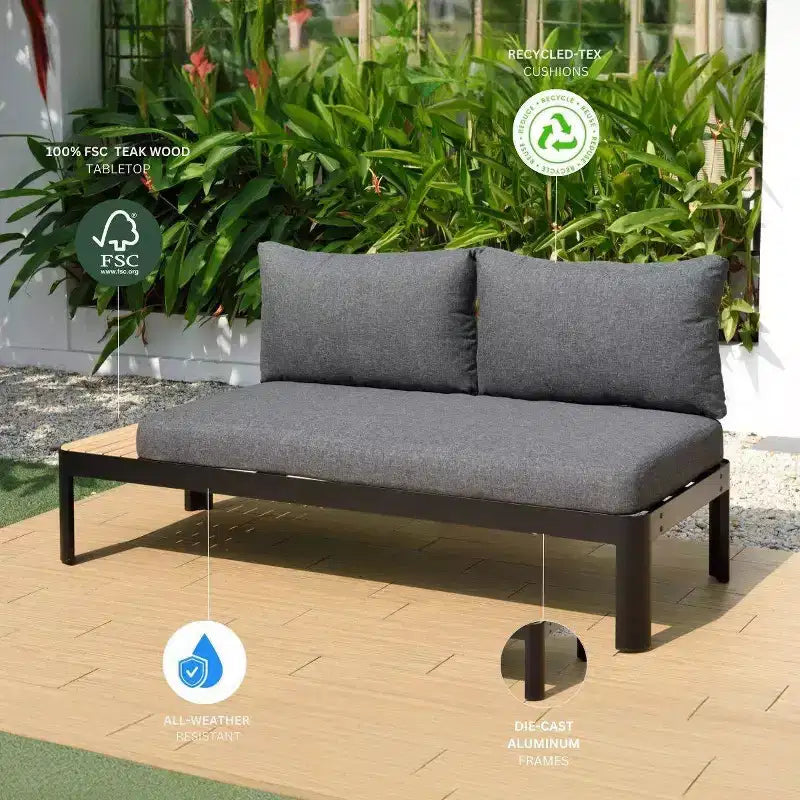 Conjunto de conversación para patio de exterior Amazonia Vista, de 3 piezas, de teca y aluminio fundido