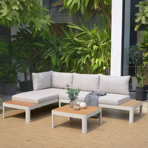 Conjunto de conversación para patio de exterior Amazonia Vista, de 3 piezas, de teca y aluminio fundido