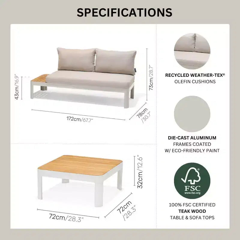 Conjunto de conversación para patio de exterior Amazonia Vista, de 3 piezas, de teca y aluminio fundido