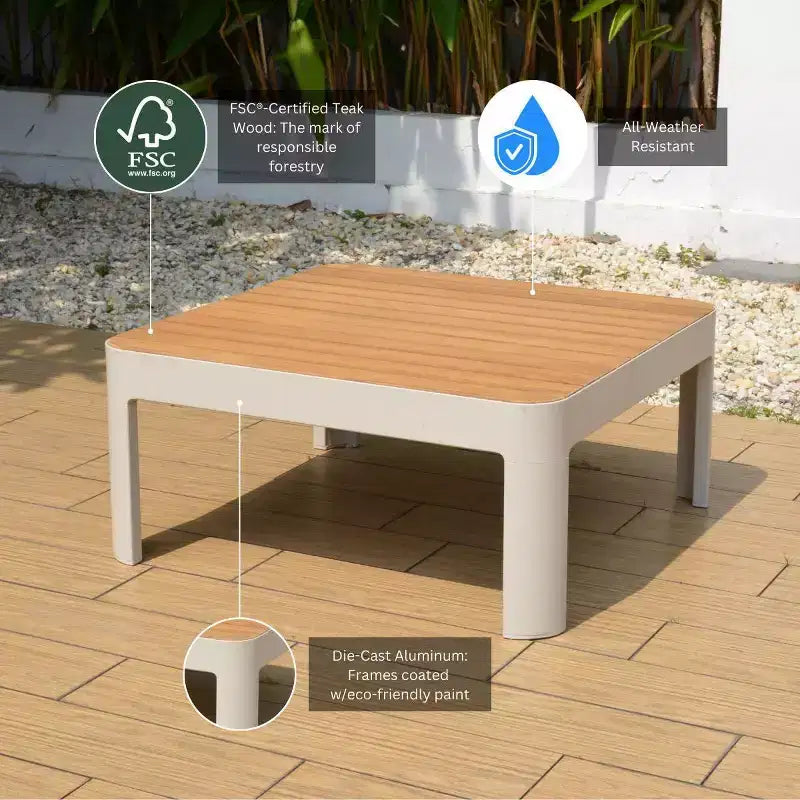 Conjunto de conversación para patio de exterior Amazonia Vista, de 3 piezas, de teca y aluminio fundido