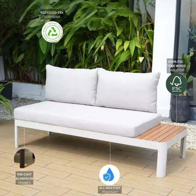 Conjunto de conversación para patio de exterior Amazonia Vista, de 3 piezas, de teca y aluminio fundido