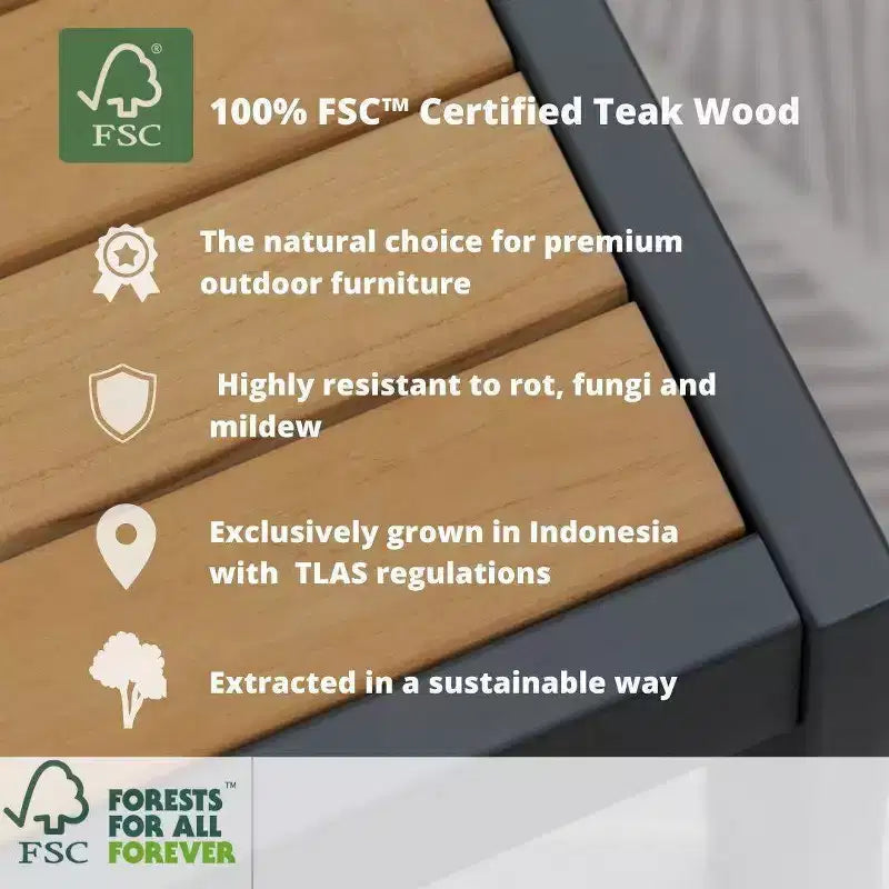 Conjunto de conversación para patio de exterior Amazonia Vista, de 3 piezas, de teca y aluminio fundido