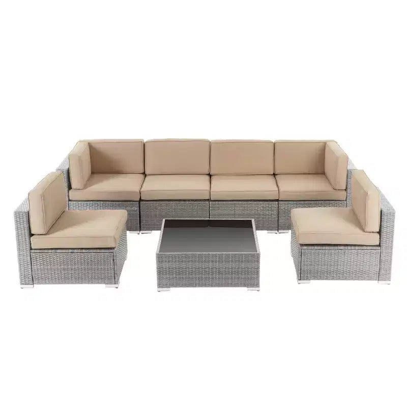 Conjunto de conversación para exteriores de mimbre de 7 piezas GODEER