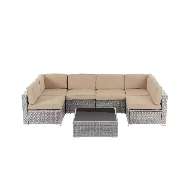 Conjunto de conversación para exteriores de mimbre de 7 piezas GODEER