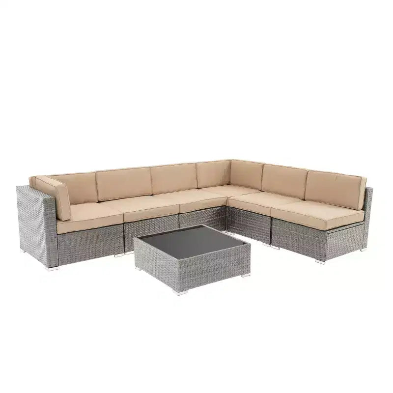 Conjunto de conversación para exteriores de mimbre de 7 piezas GODEER